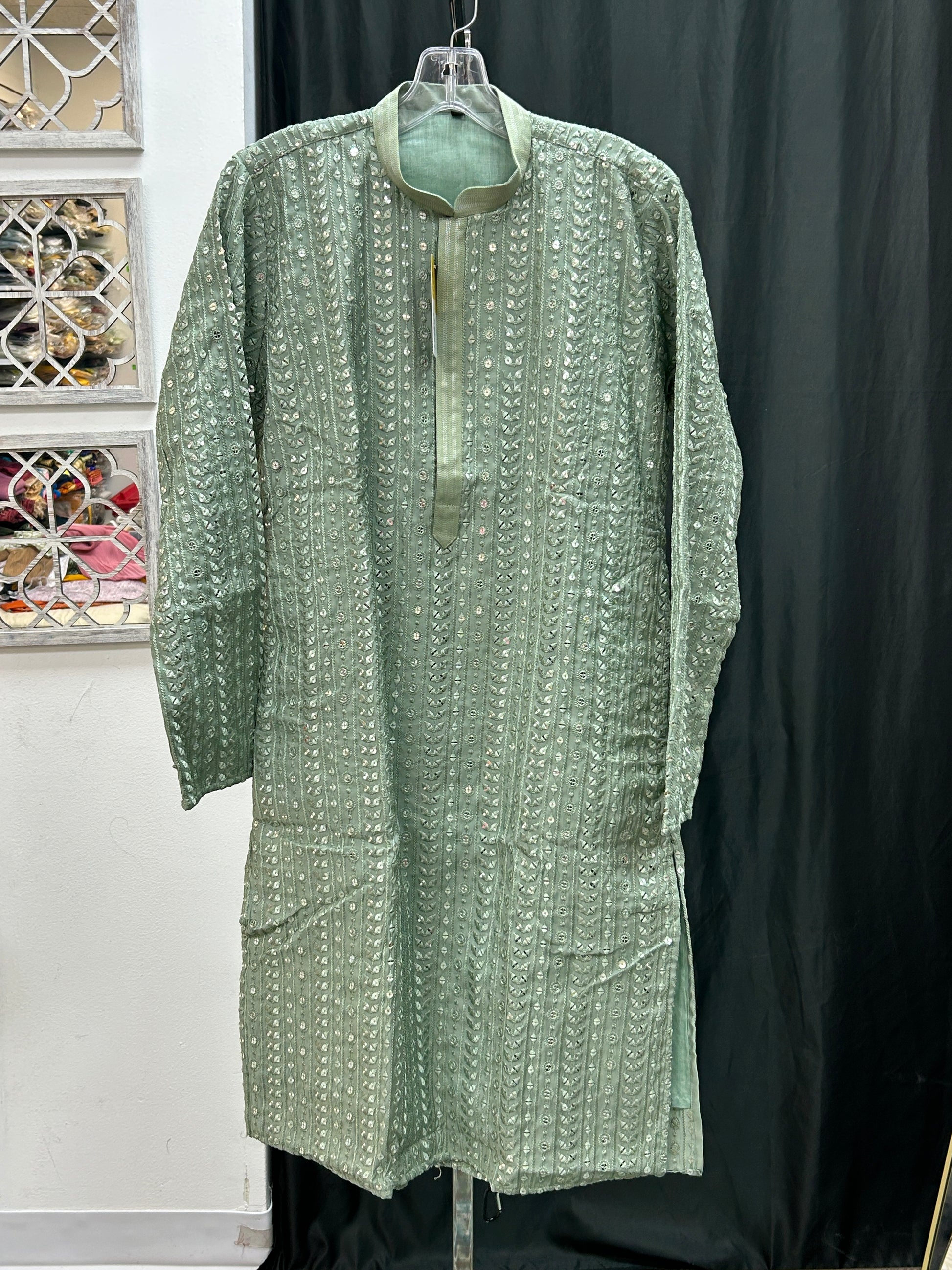 Light green kurta pajama set for men by Kurti Connection USA