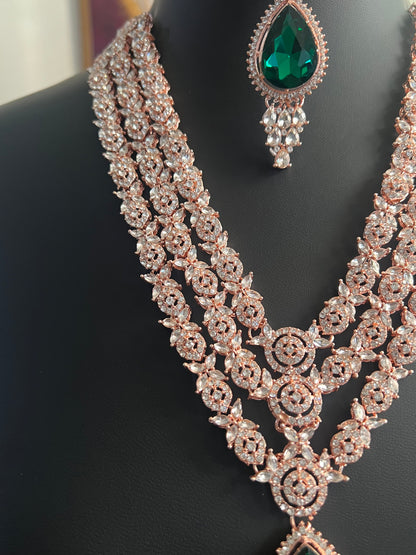 Royal look rose gold finish necklace set by Kurti Connection USA