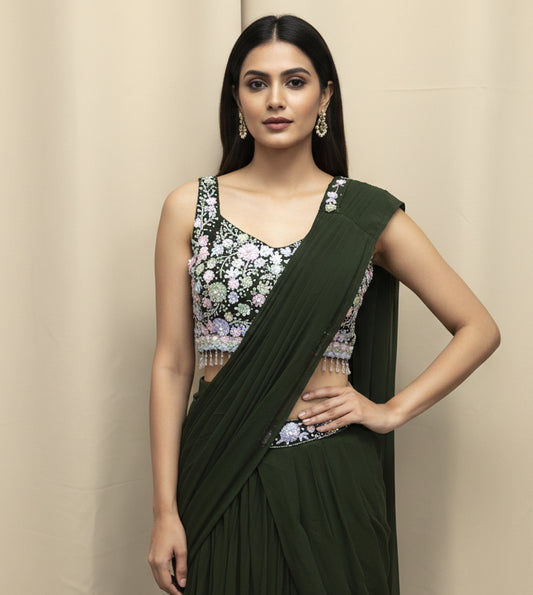 Dark green Lehenga choli set