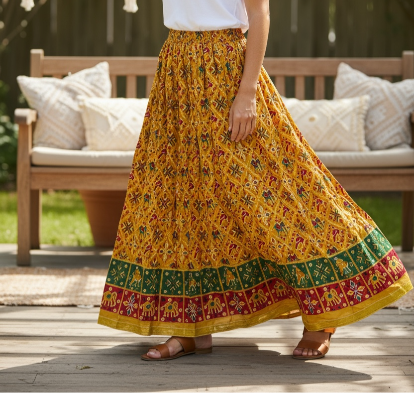 Cotton Jaipuri Lehenga Skirt - Traditional Print by Kurti Connection USA