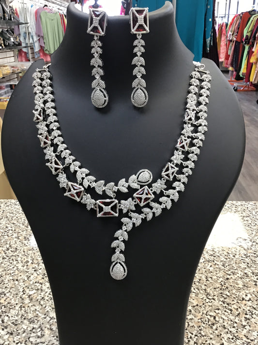 AD maroon stone necklace set