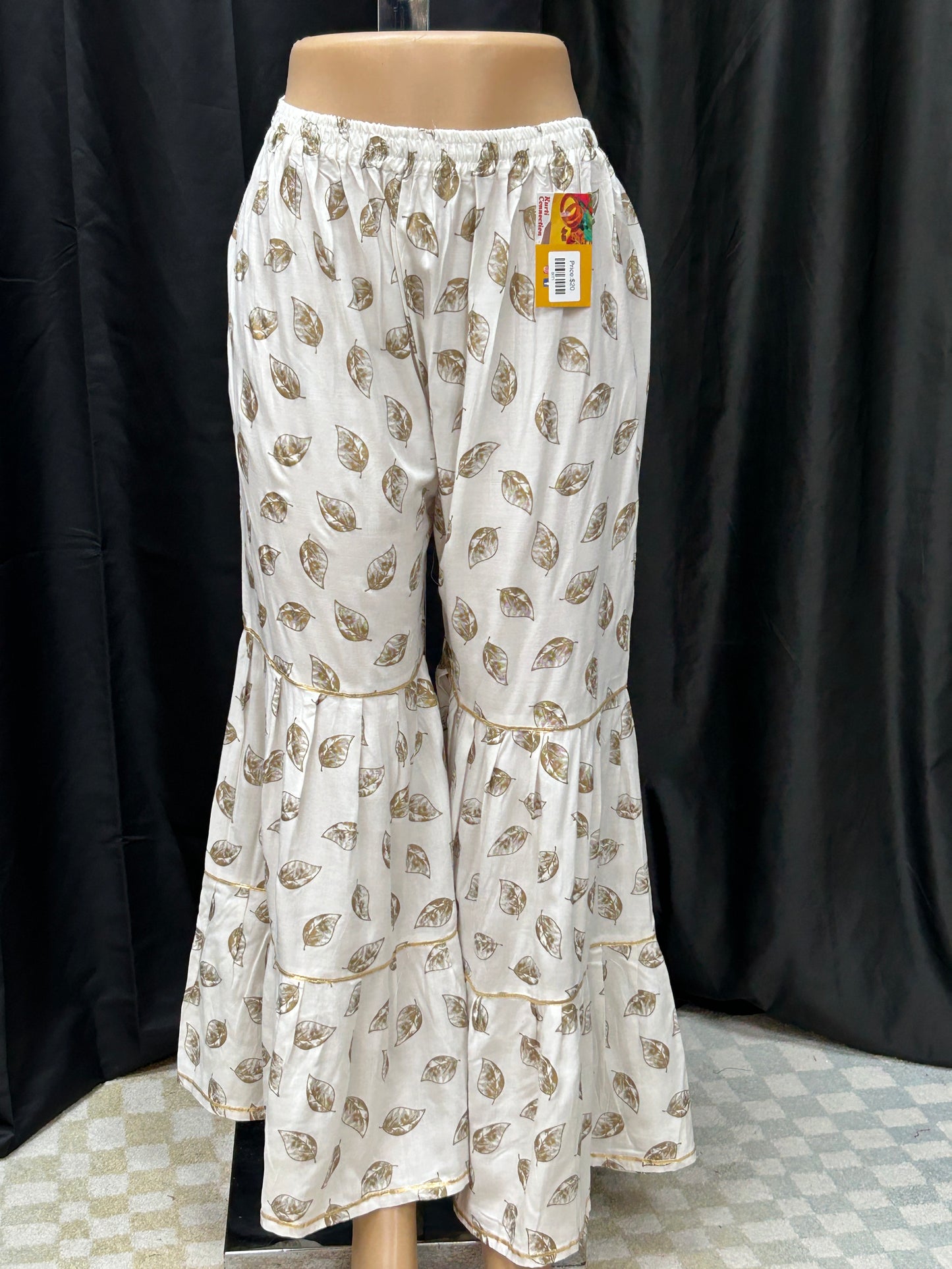 Cotton white pant with gold print by Kurti Connection USA
