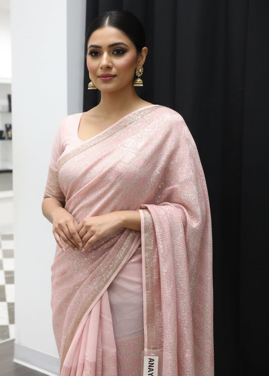 Pink sequin saree