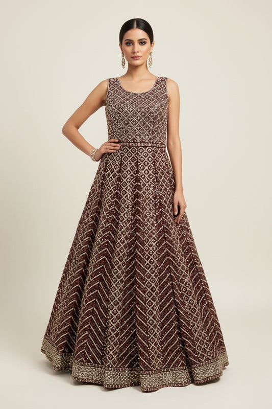 Party wear long gown : Indo western gowns for weddings and reception by Kurti Connection USA