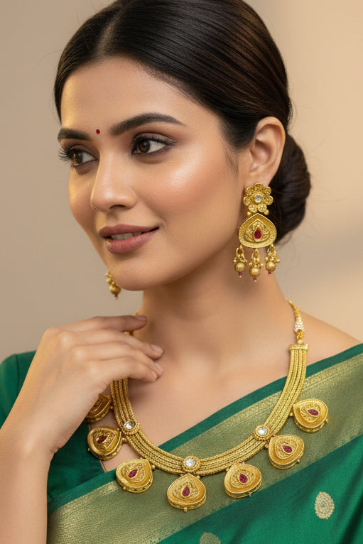 Antique gold finish necklace set by Kurti Connection USA