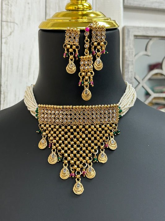 Gold plated necklace set / traditional necklace set by Kurti Connection USA