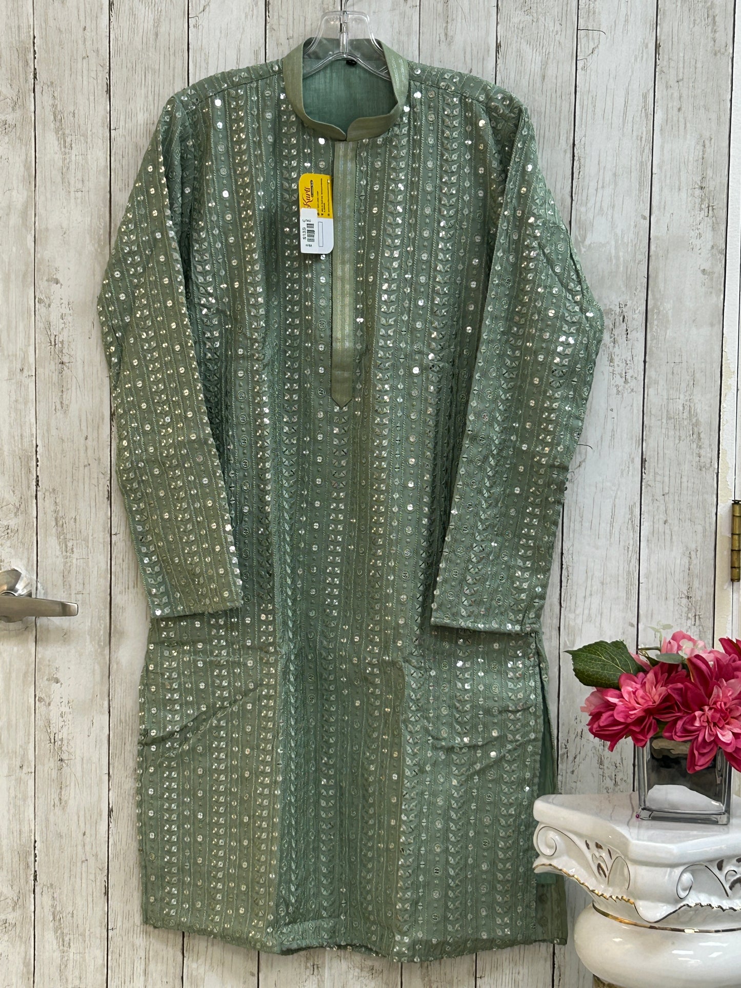 Light green kurta pajama set for men by Kurti Connection USA