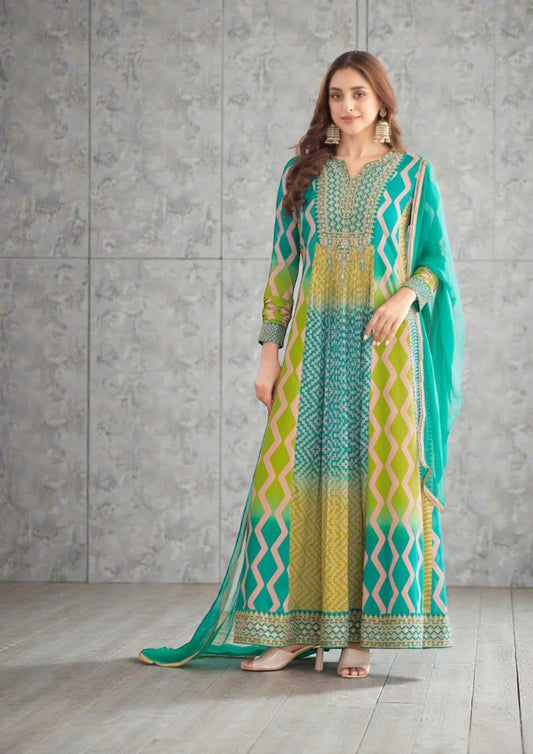 Saawan : Chinon silk long gowns by Kurti Connection USA
