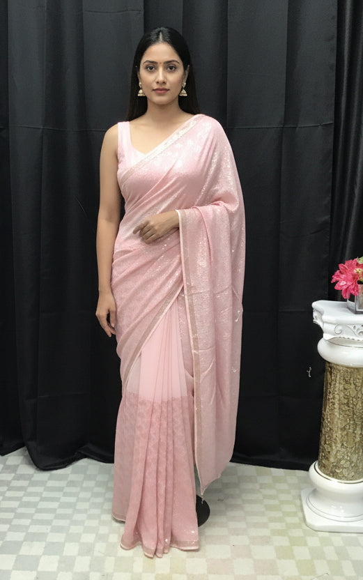 Pink sequin saree