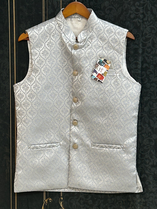 Silk vests for men | half jacket / kurta : Grey - Kurti Connection USA