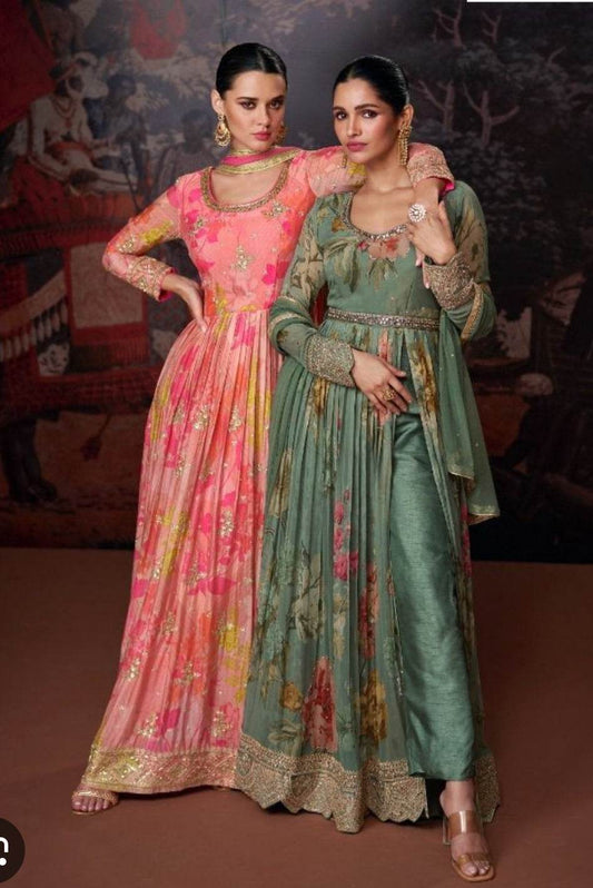 Chiffon Long Kurti set | Long gown - Kurti Connection USA