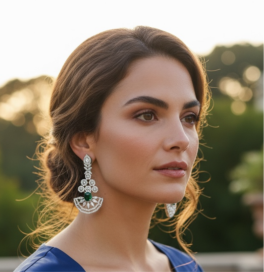 AD earrings with emerald green stone by Kurti Connection USA