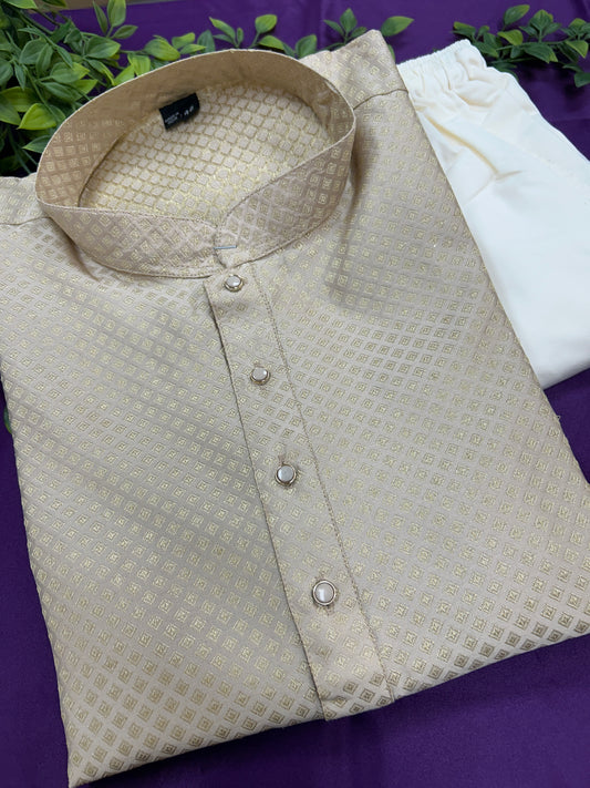 Silk kurta pajama set | light gold - Kurti Connection USA