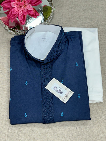 Dark blue cotton kurta set - Kurti Connection USA
