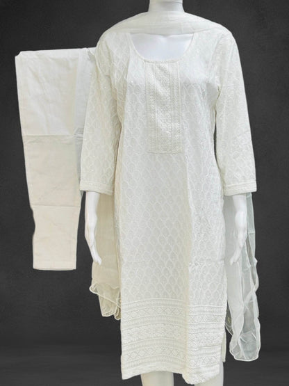 Cotton Chikankari kurti set | white salwar suit - Kurti Connection USA