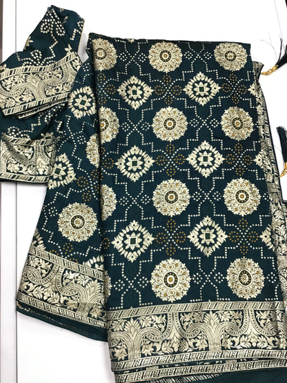 Teal blue Bandhani saree