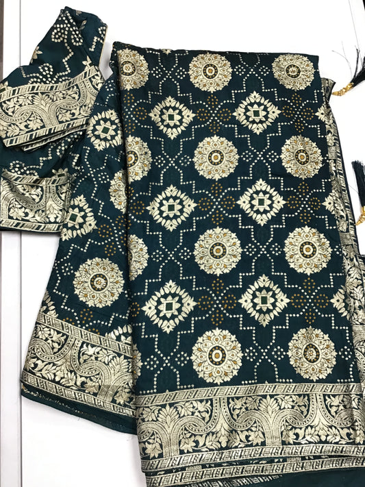 Teal blue Bandhani saree
