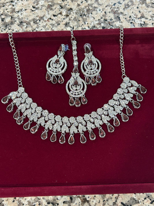 Party wear necklace set | necklace with earrings and maang Teeka by Kurti Connection USA
