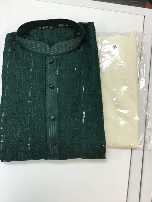 Dark green kurta set