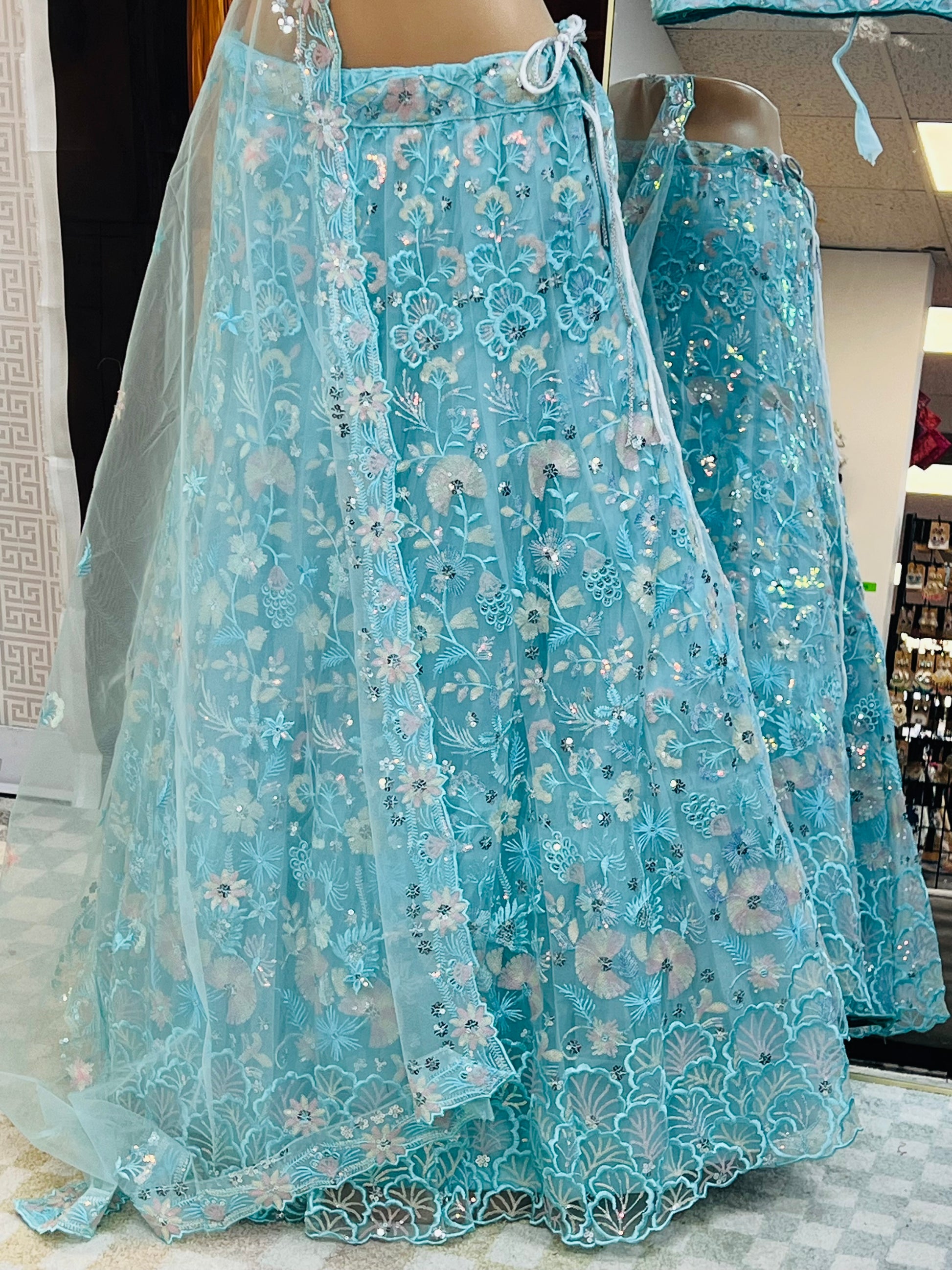 Light blue party wear Lehenga choli set by Kurti Connection USA