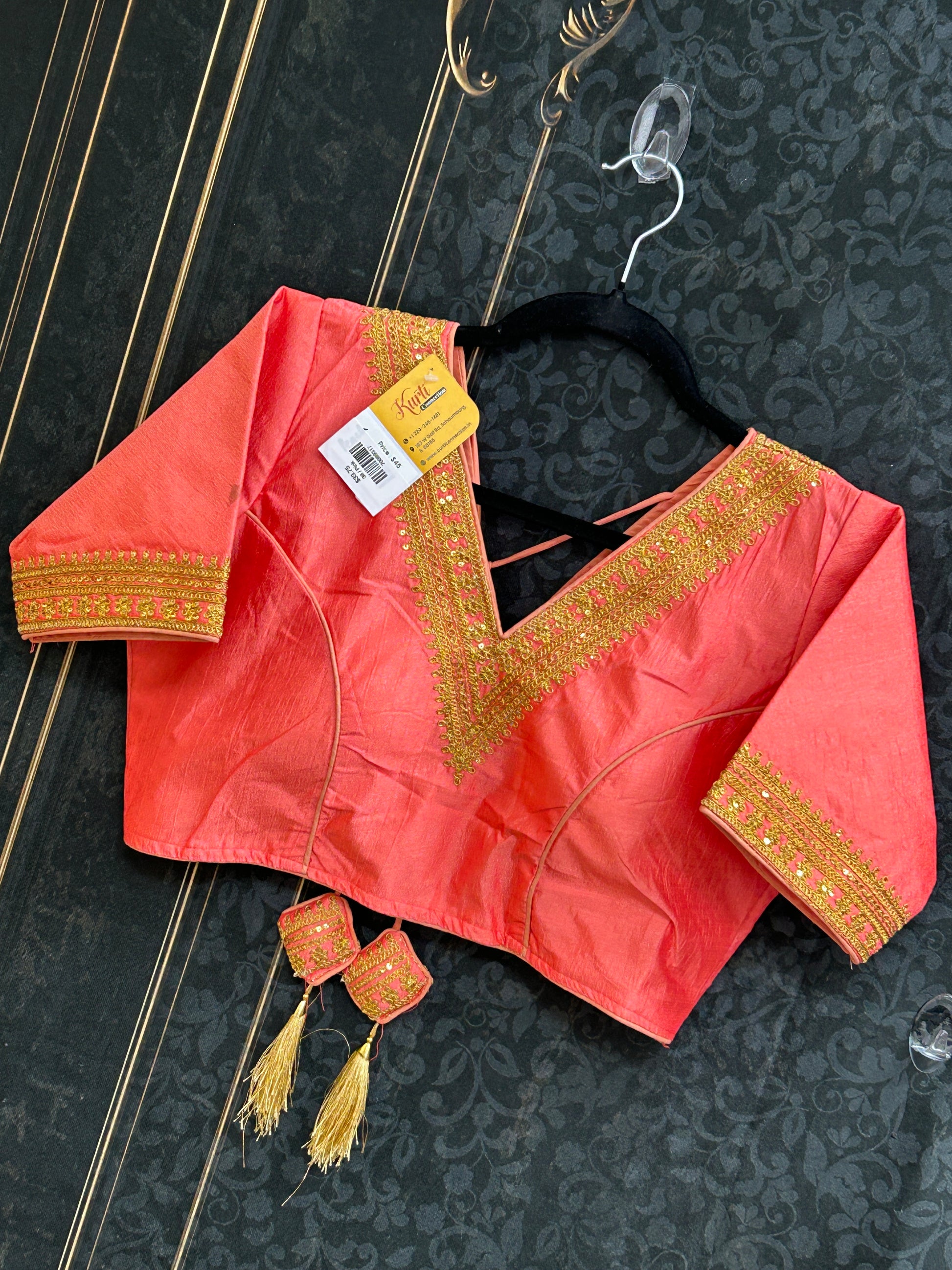 Golden blouse | V neck - Kurti Connection USA
