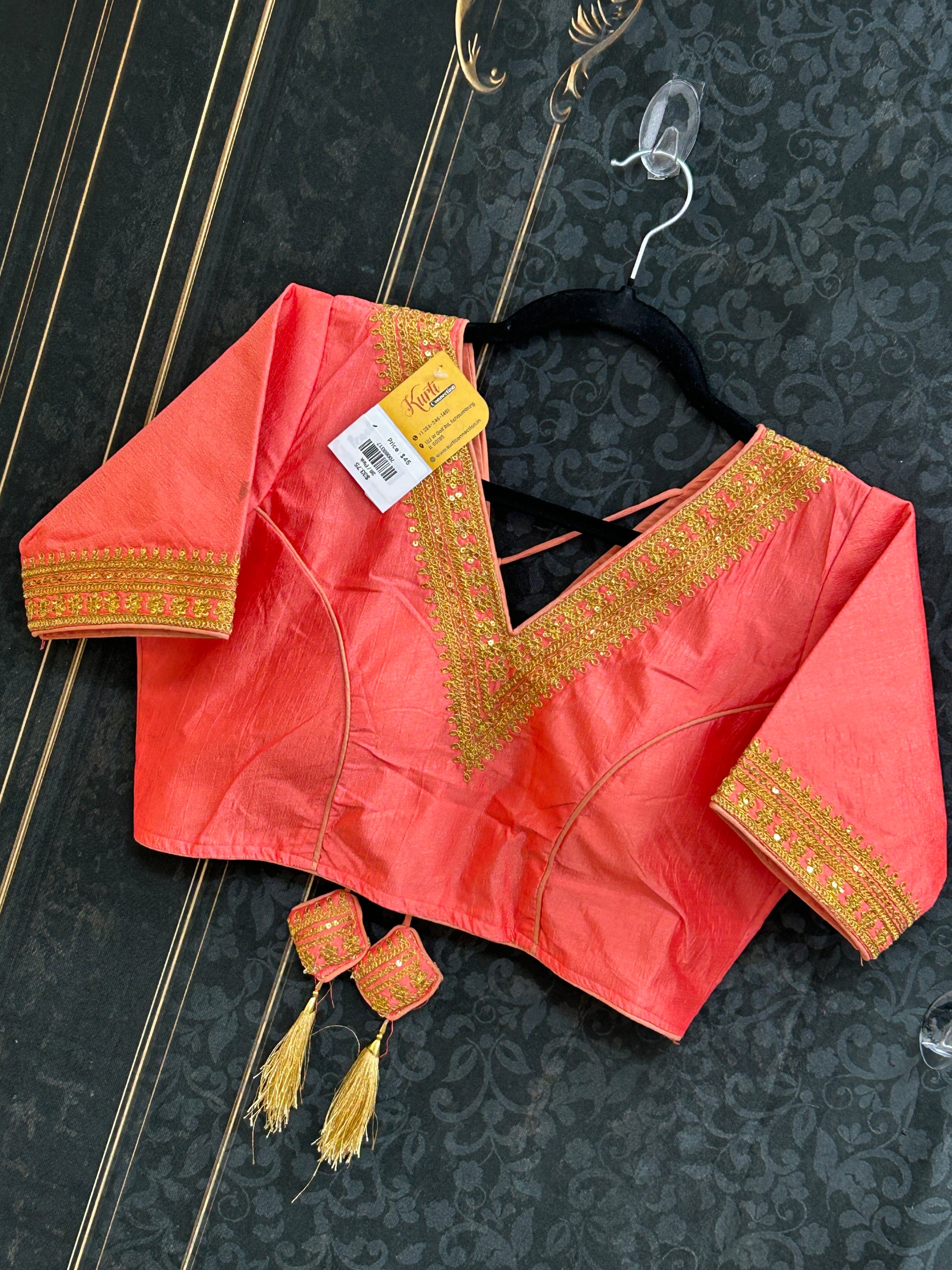 Golden blouse | V neck - Kurti Connection USA