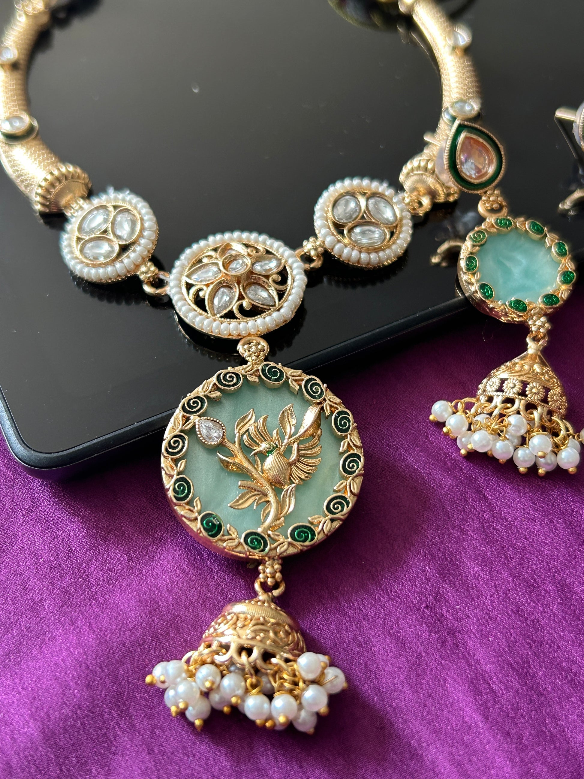 Light green necklace set - Kurti Connection USA