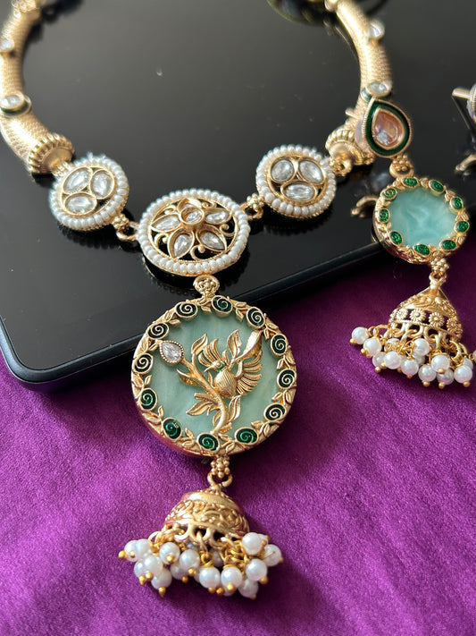 Light green necklace set - Kurti Connection USA