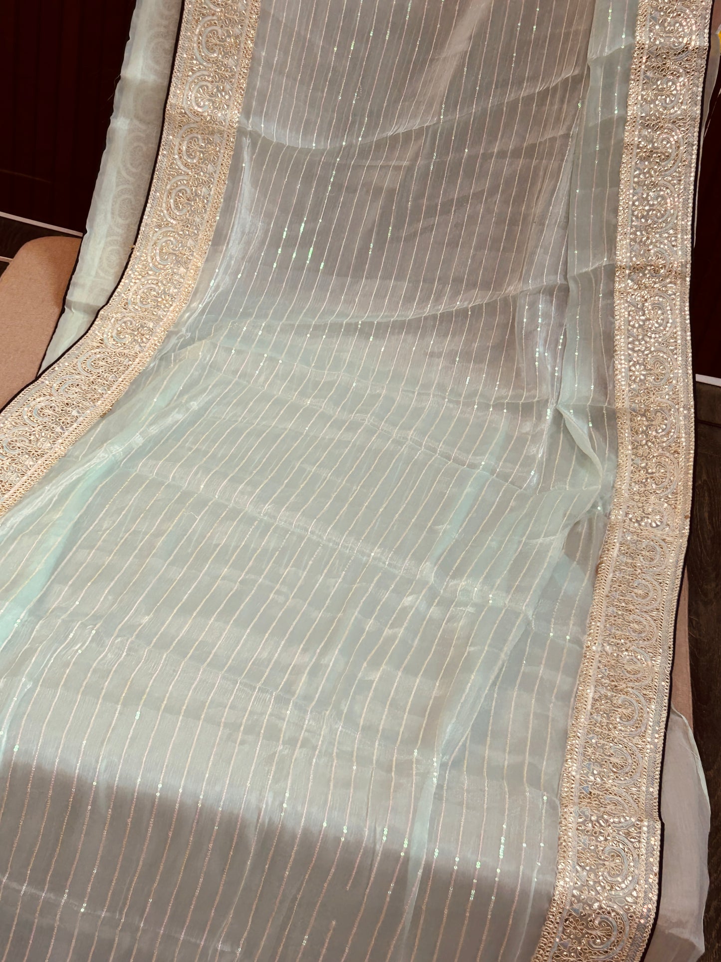 Tissue silk saree with contrast blouse piece - Kurti Connection USA