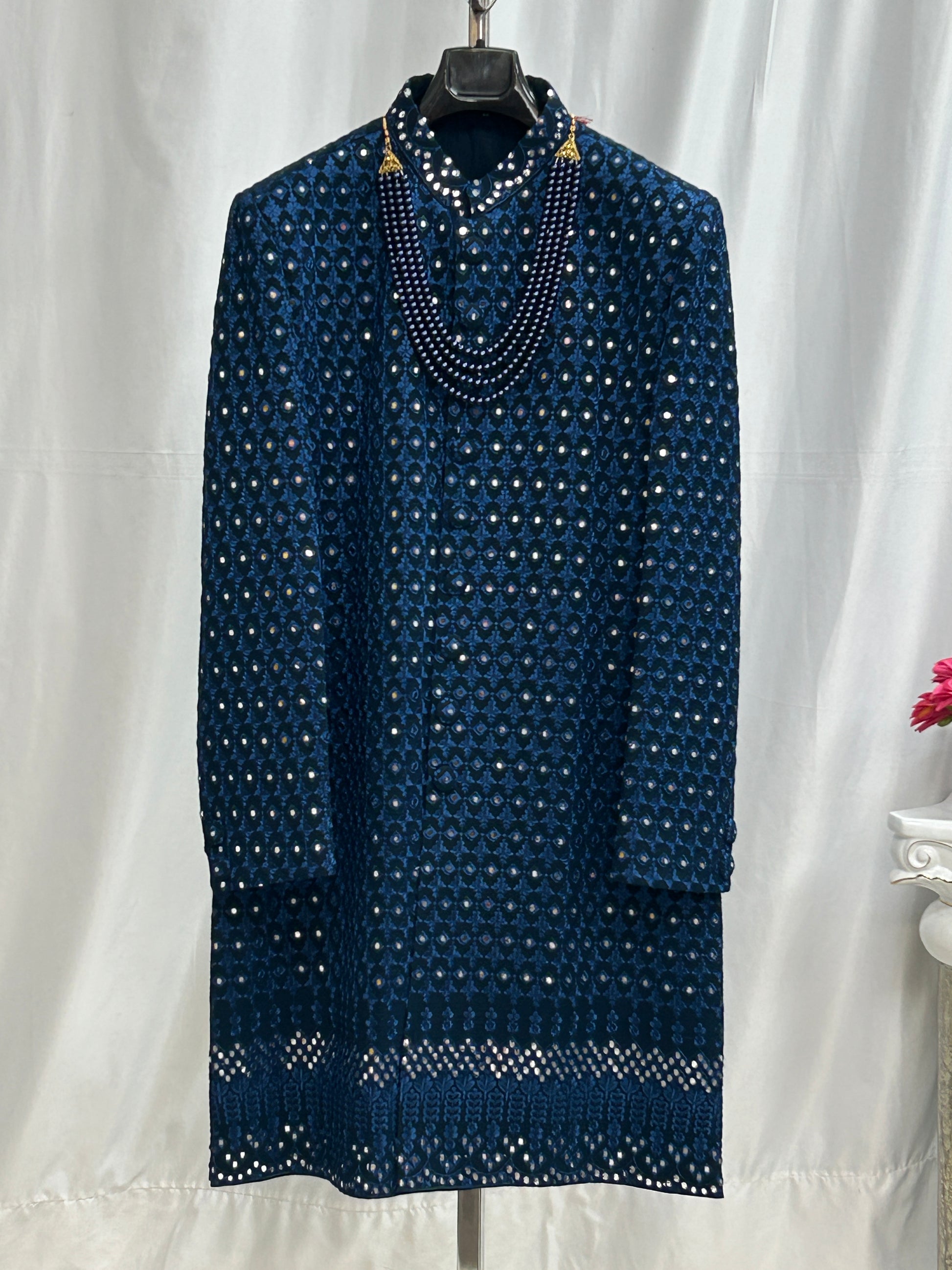 Navy Blue sherwani set/ Mens kurta - Kurti Connection USA