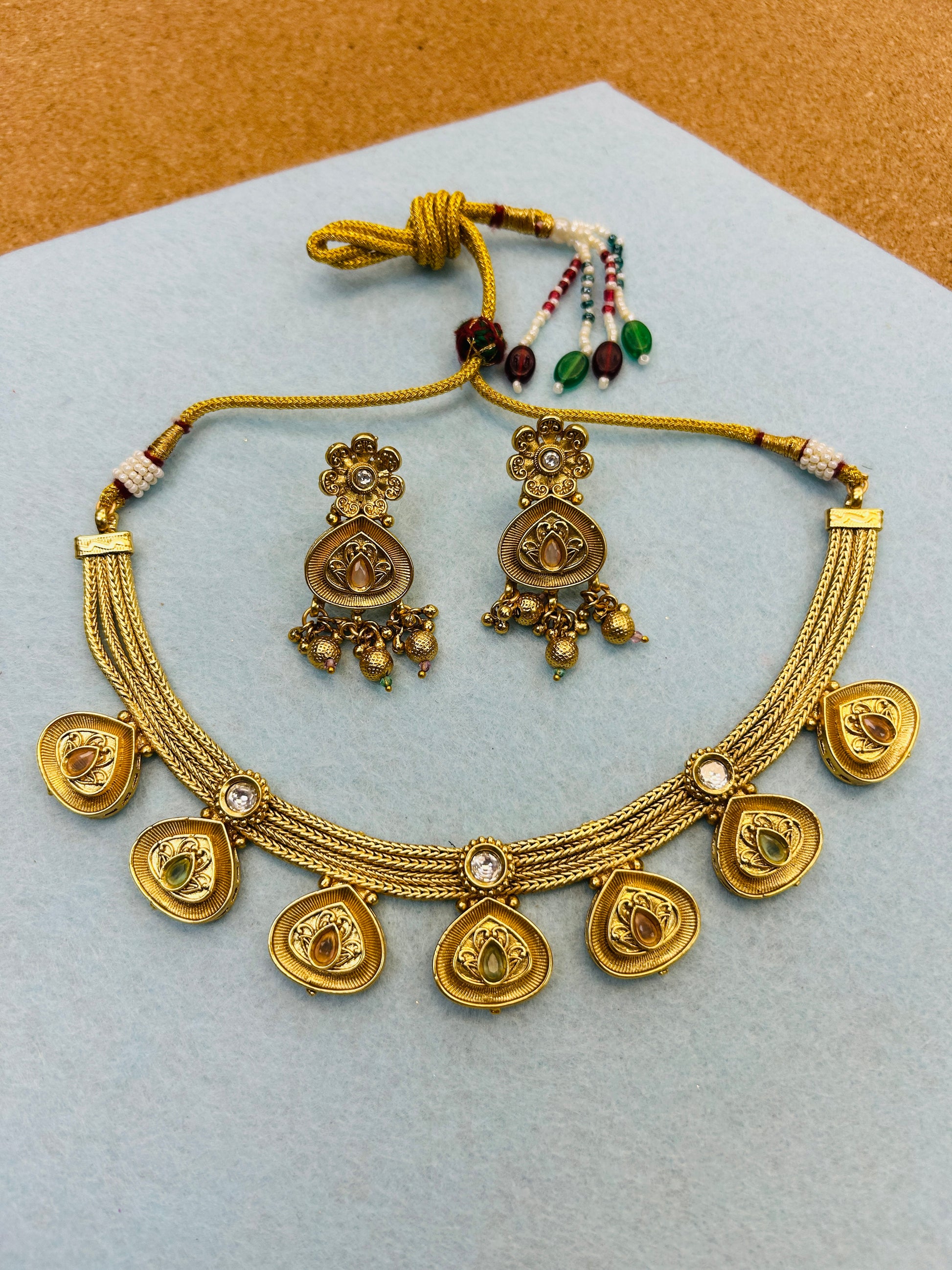 Gold look necklace set - Kurti Connection USA