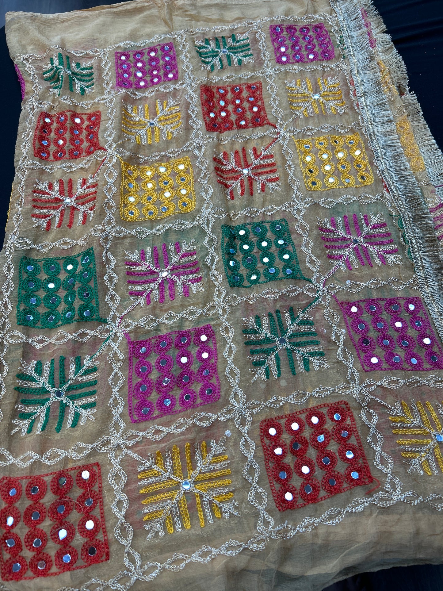 Embroidered phulkari dupatta by Kurti Connection USA
