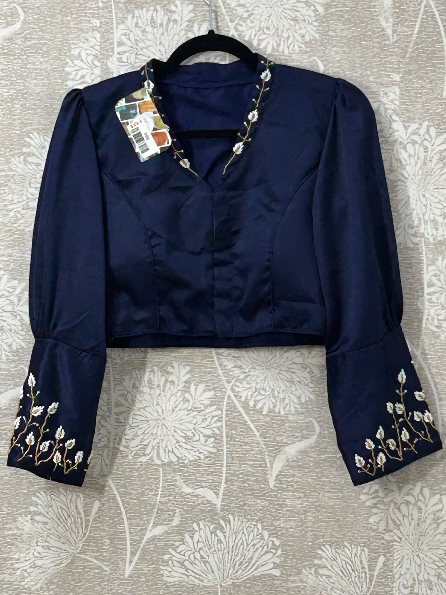 Silk blouse with long sleeves - Kurti Connection USA