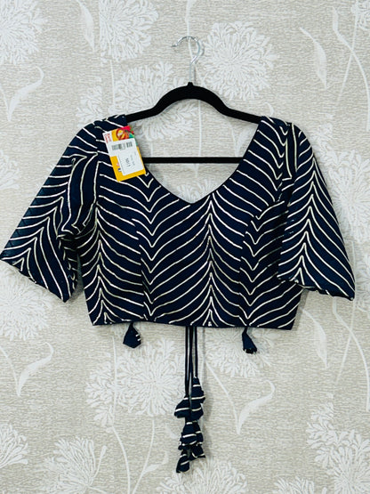Dark blue chiffon blouse with goat Patti work - Kurti Connection USA