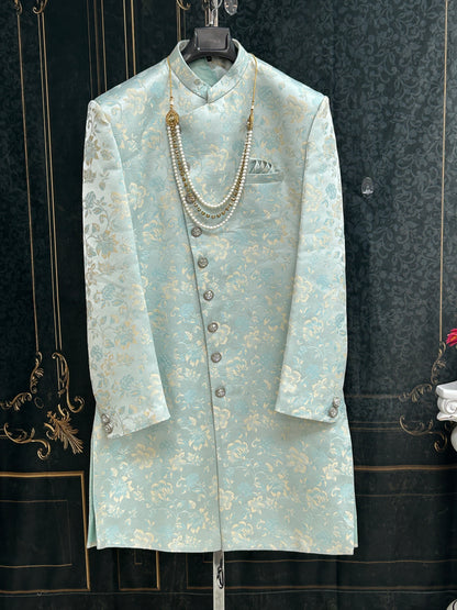 Light blue sherwani set - Kurti Connection USA