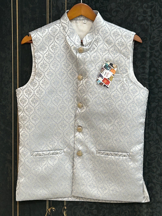 Silk vests for men | half jacket / kurta : Grey - Kurti Connection USA