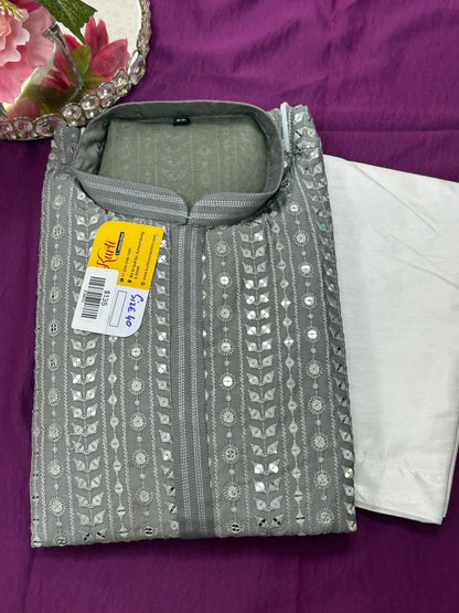 Sequin kurta set : light grey - Kurti Connection USA