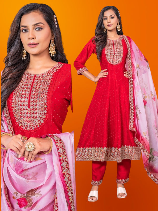 Red anarkali suit - Kurti Connection USA