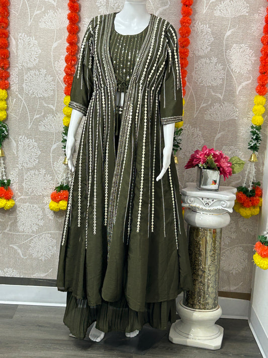 Party wear lehenga set with long jacket - Kurti Connection USA