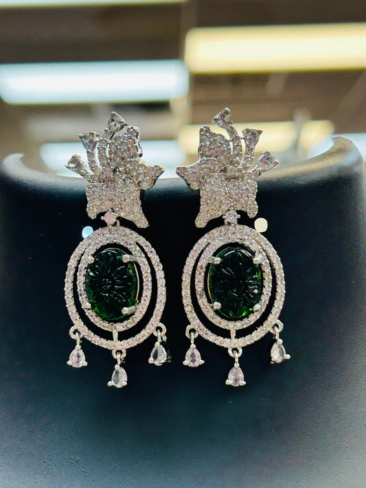 Dark green stone AD earrings - Kurti Connection USA