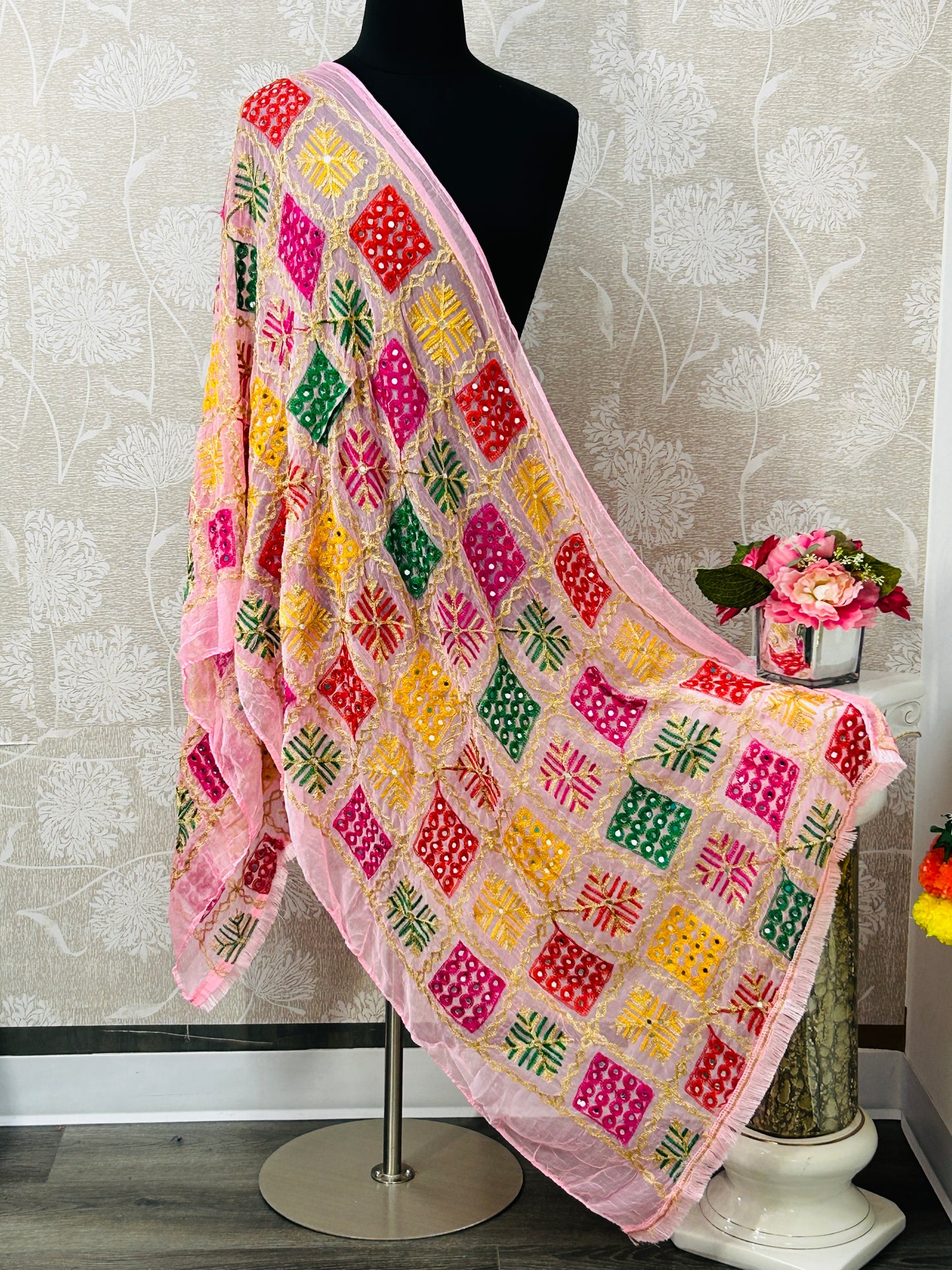Embroidered phulkari dupatta by Kurti Connection USA