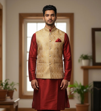 Silk kurta jacket set by Kurti Connection USA