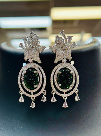 Dark green stone AD earrings - Kurti Connection USA