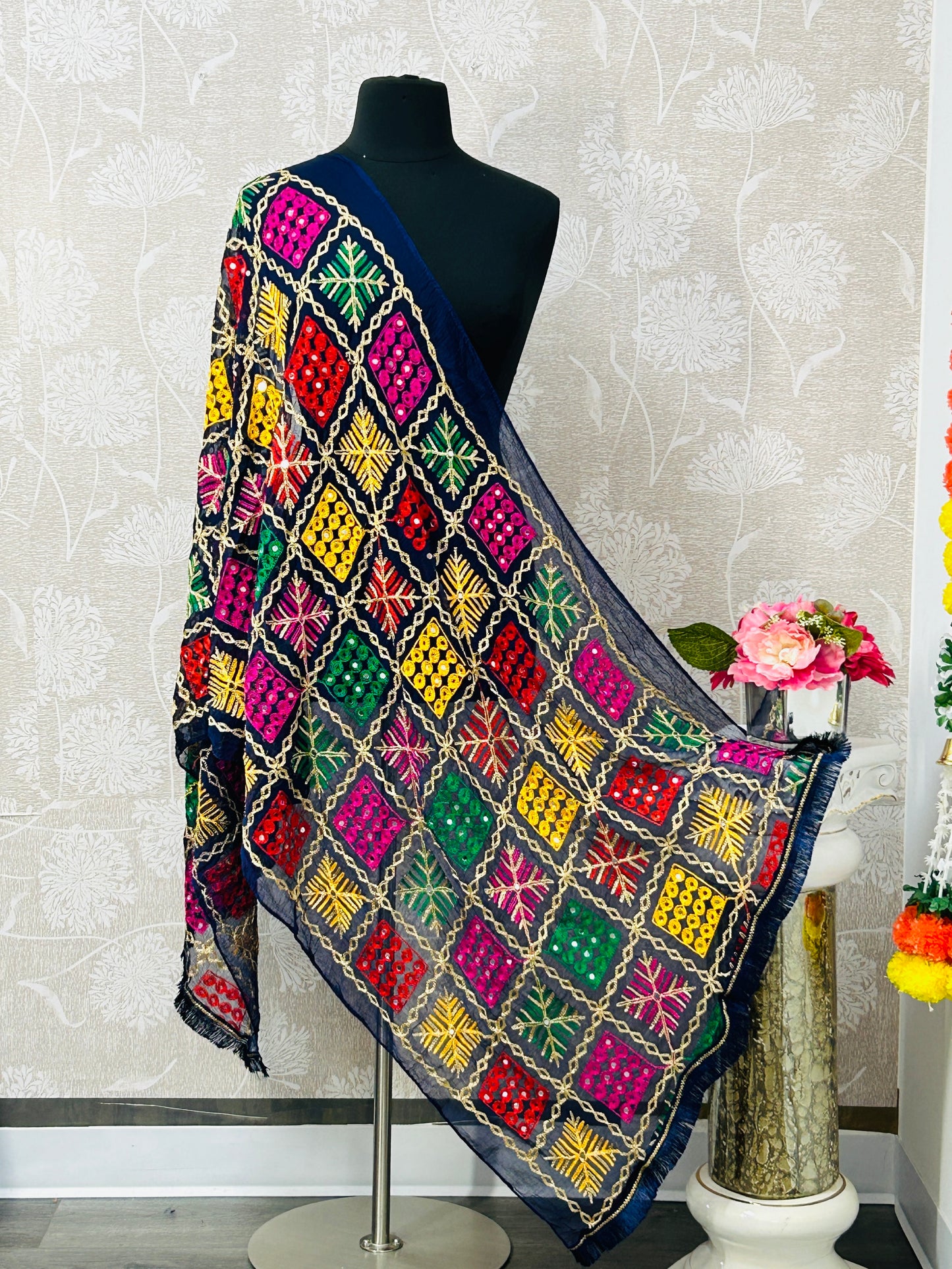 Embroidered phulkari dupatta by Kurti Connection USA
