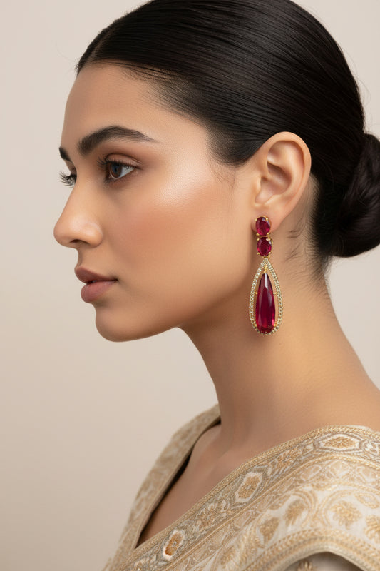 Dark pink AD EARRINGS by Kurti Connection USA