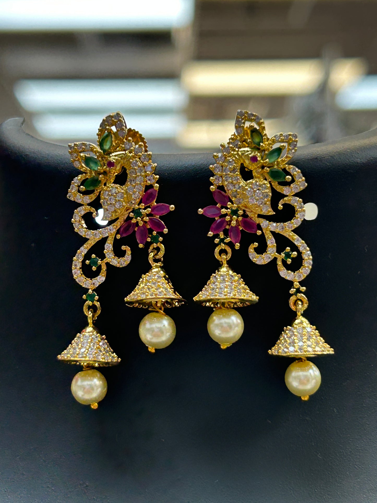 Double jhumki peacock earrings - Kurti Connection USA