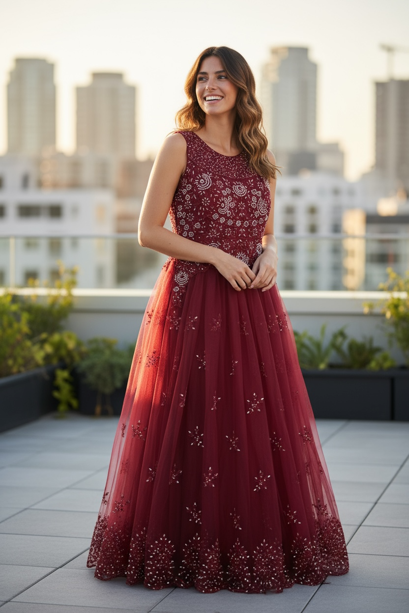 Net party wear dress by Kurti Connection USA