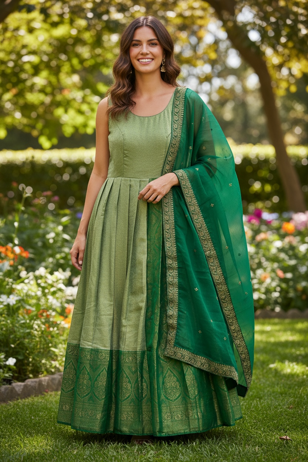 Silk long gown with dupatta by Kurti Connection USA