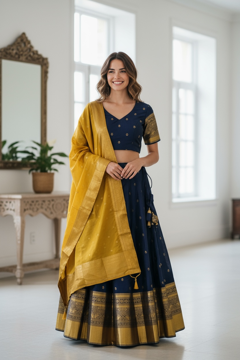 Pure Silk Lehenga Choli Set - Premium Bridal Wear by Kurti Connection USA