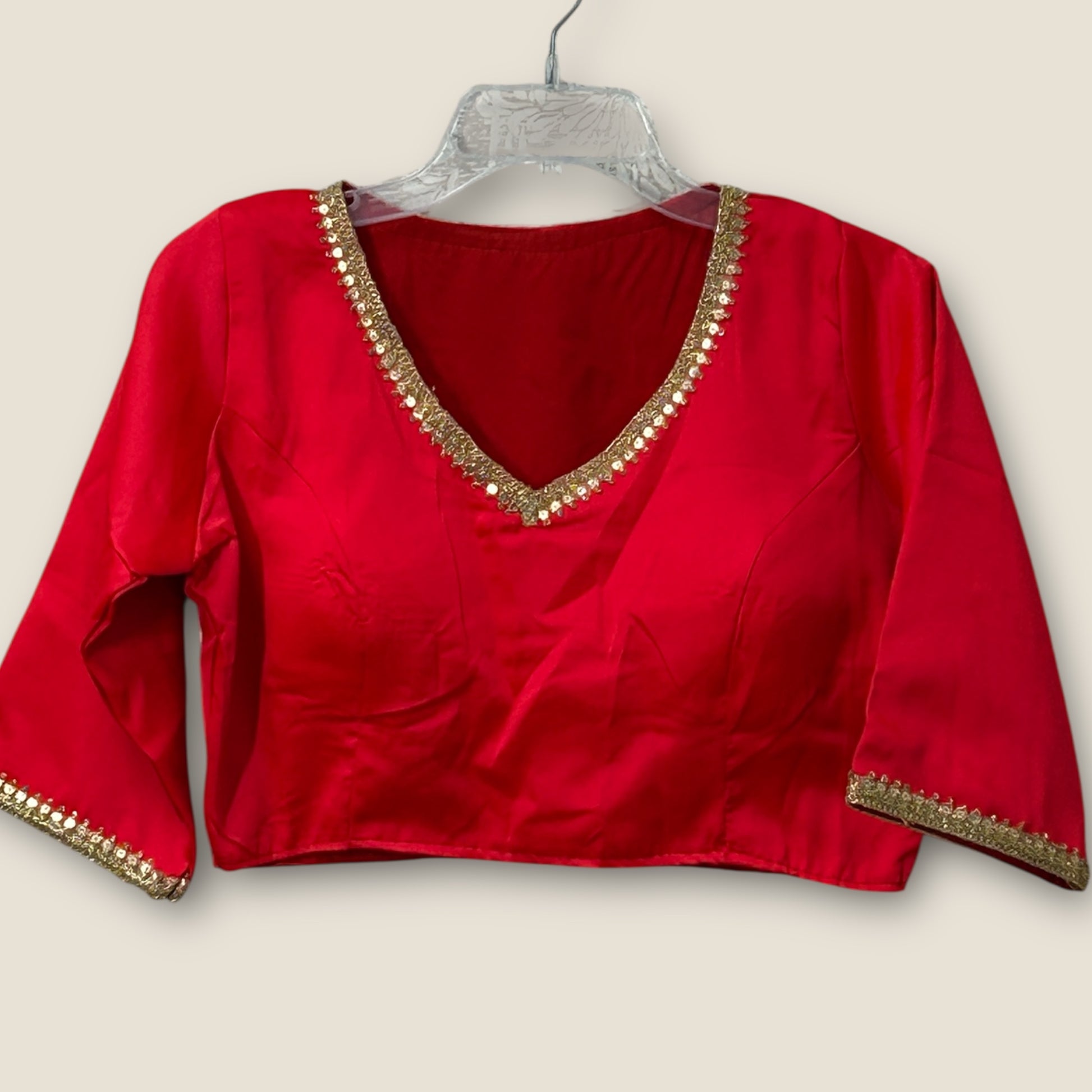 Plain red satin silk blouse by Kurti Connection USA